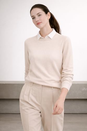 Image of Cashmeren Women's Basic Crewneck Sweater 100% Pure Cashmere Long Sleeve Round Neck Pullover