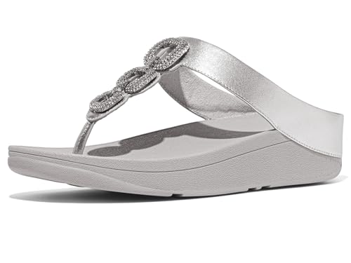 Image of FitFlop Women's Fino Crystal-Chain Leather Toe-Post Sandal