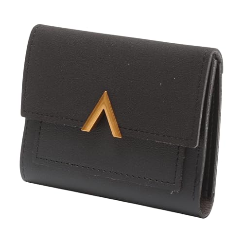 1Pcs Simple Wallet 3-Fold Colorblock Card Case PU Leather Black 11.5x9cm2