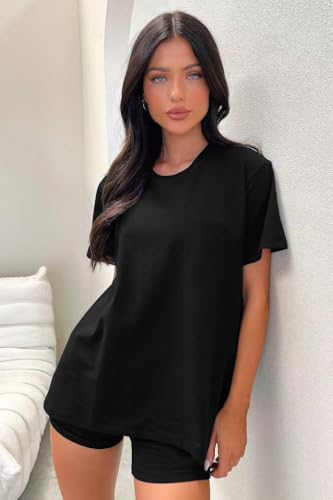 Women's 3 Piece Loungewear Set Soft & Stretchy Loose T Shirt with Shorts & Long Pants4