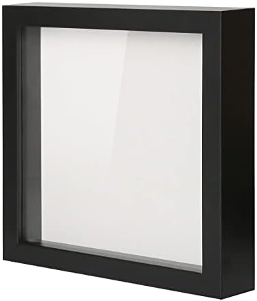 Muzilife 10x10 Shadow Box Picture Frame with Linen Board Deep Wood Glass Display Case Ready to Hang Memory Box Baby Sports Memorabilia, Awards, Medals, Wedding, Tickets and Photos (Grain Gray)