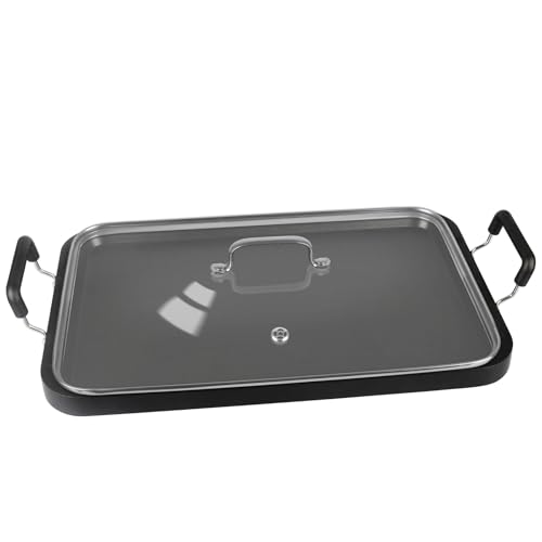 Vayepro 2 Burner Griddle Pan with Glass Lid, Nonstick Stovetop Griddle for Gas & Glass Cooktops, Aluminum Camping Grill Pan for Breakfast