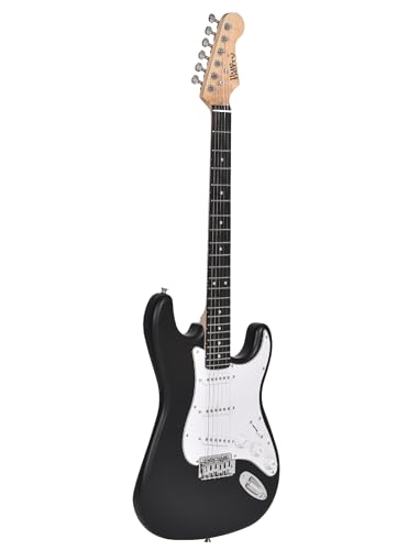 Image of Blueberry R-701-M Full Size Electric Guitar, Tech Rosewood Fretboard, Chrome-Plated Hardware, SSS Pickup, 6-String Right-Handed Beginner Kit with Bag, Strap, Strings & 2 Picks (Black, Value Pack)