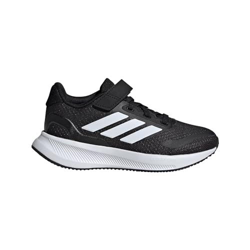 adidas Run Falcon 5 Elastic Lace & Strap Sneaker, Core Black/White/White, 13 US Unisex Little Kid