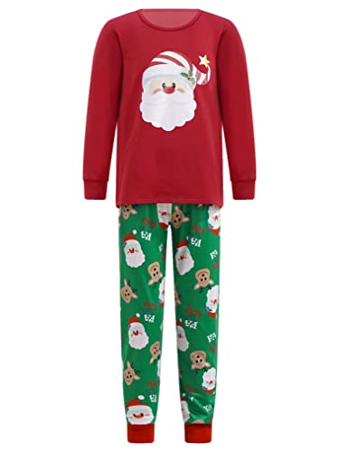 Freebily Unisex Kinder Weihnachtsschlafanzug Baumwolle Jungen Mädchen Langarm Basic Schlafanzug Pyjama Lang Herbst Winter Rot 134-140/9-10 Jahre Cover