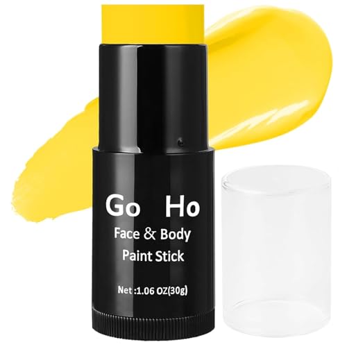 Go Ho Cream-Blendable Yellow Face Paint Stick (1.06 oz) Full-coverage Body Paint for Adults Children Halloween Cosplay SFX Makeup Waterproof Yellow Eye Black Stick