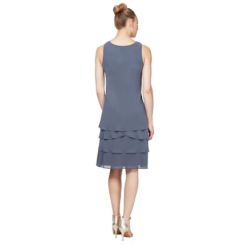 Image of S.L. Fashions Women's Mother of The Bride Tiered Jacket Dress with Shoulder Embellishment