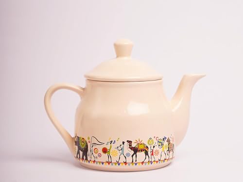 Image of Premium Ceramic Tea Set with Teapot and 6 Cups, Multi Elephant Design, Traditional Indian Theme (Multicolor)