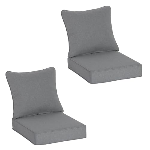 Outdoor/Indoor 24x24 inch Deep Seat Patio Cushions Set of 2 Resilient Foam Filling Water Repellent Stain-Resistant UV Resistant Weather Resistant Patio Cushions Light Grey