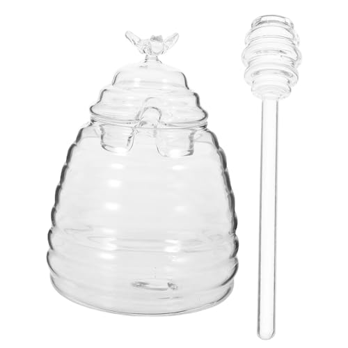FUNOMOCYA 1 Set Honey Container Set Glass Honey Pot with Dipper and Lid for Storing and Seasonings for Home Kitchen Use