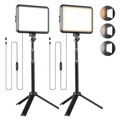 LED Photography Lighting Kit, NiceVeedi 2-Pack 8” Portable Video Light with Adjustable Tripod Stand, 2800K-6500K Dimmable Softlight Studio Light for Zoom, Game Streaming, YouTube Cover