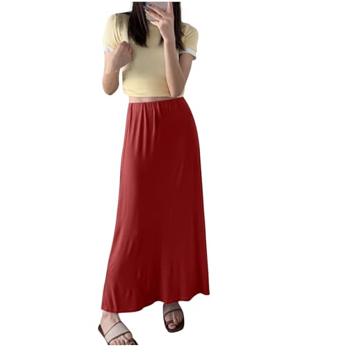 Women's Modal Comfy Casual Maxi Skirt, Solid Color Basic Daily Wear High Waist A-Line Loose Clothes
