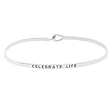 Rosemarie Collections Women's Inspirational Thin Hook Bangle Bracelet, 7.25" (Celebrate Life Silver Tone)