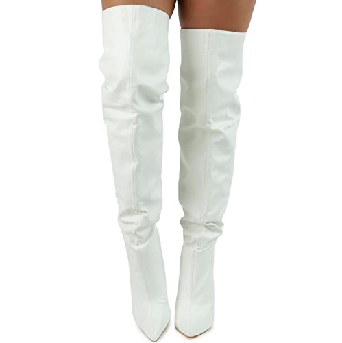 Liliana Women Wedge High Heel Over Knee Boots Nano-2 White 10 thumb #6