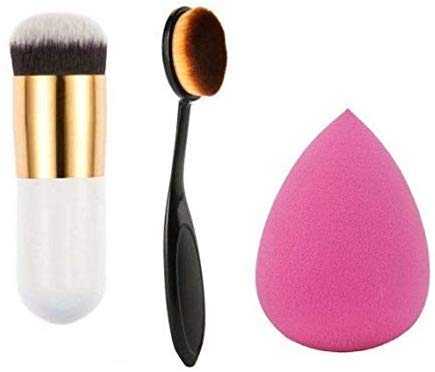 B.K Collection Professional Foundation Bristle Brush With Oval Brush And Sponge Puff Pack Of 3