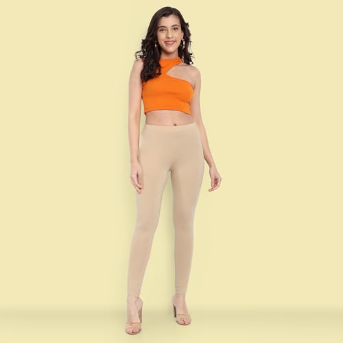 Image of ONE SKY Women Full Length Leggings | Cotton Modal Spandex Blend | High Waist Stretchable & Bio-Washed Fabric | Colour-Lock Technology | Comfortable Leggings for Women