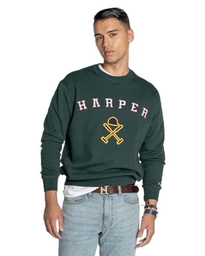 HARPER & NEYER Sudadera Retro de Hombre en Color Verde Botella (FR/ES, Letras, S, Regular, Regular, Green Bottle)