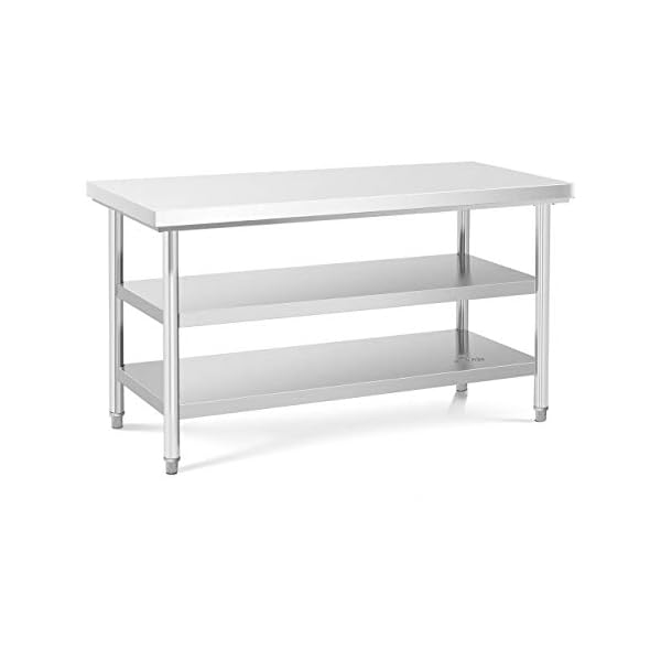 Royal Catering RCWT-150X70-3L-E Edelstahl Arbeitstisch Edelstahltisch Zerlegetisch 3 Ebenen 150 x 70 cm 600 kg 3 Ebenen