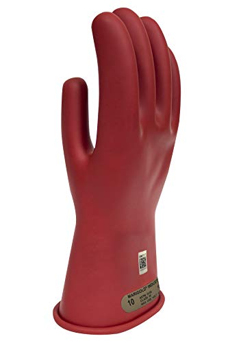 National Safety Apparel Class 00 Red Rubber Voltage Insulating Gloves, Max. Use Voltage 500V AC/750V DC (GC00R10)