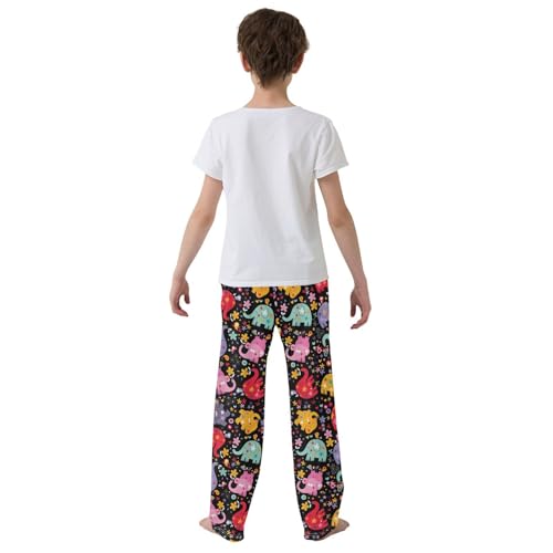 ZZXXB Elephant Flowers Colorful Print Boys Long Pants Soft Trousers Elastic Waist Kids Lounge Bottoms with Pockets S-XL3