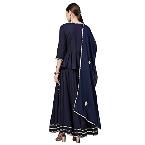 Image of Divena Navy Blue Embroidered lehenga dupatta set