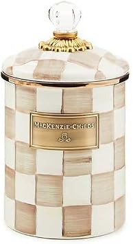 MACKENZIE-CHILDS Enamel Canister, Medium, Brown-and-White Mocha Check