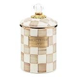 MACKENZIE-CHILDS Medium Enamel Canister, Kitchen Storage Container with Lid, Brown-and-White Mocha Check