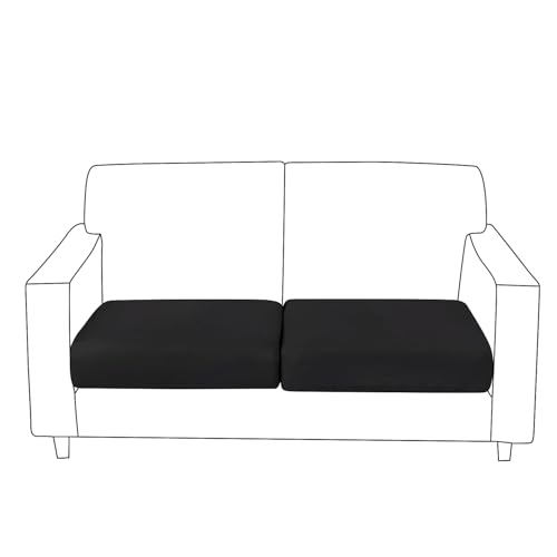 Image of HOKIPO 100% Waterproof Stretchable Elastic 140gsm Sofa Cushion Seat Cover, 2-Piece Seat Cushion Cover, Black (AR-5352-BLK*2)