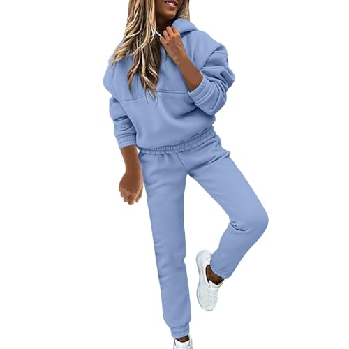 Womens 2 Piece Outfits Lounge Hoodie Sweatsuit Sets Oversized Sweatshirt Baggy Fall Fashion Sweatpants with Pockets Outdoor Blue