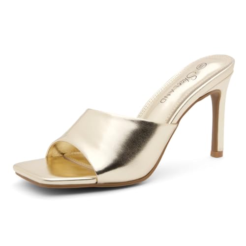Image of Shoe Land Melrose Women's High Heels Stiletto Heeled Slides, Square Open Toe One Band Slip-On Heeled Mules - Dressy Clear Heeled Sandals for Prom Party Wedding and Vacation