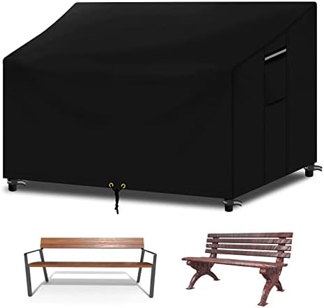 RICHIE Bench Covers Waterproof 2 Seater with Air vent, Windproof Anti-UV Tear-proof Heavy-duty 600D Oxford Fabric and PVC Lining, 2 seater Outdoor Bench Cover Sofa Cover (134x66x63/89cm) - Grey
