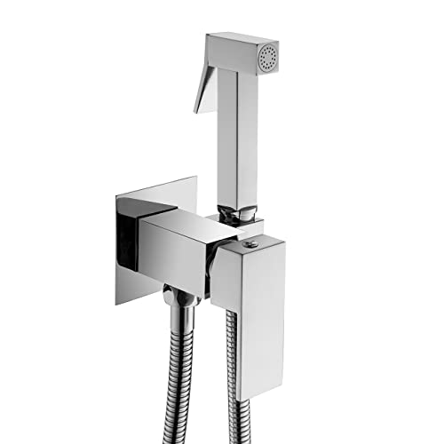 Wussh Concealed Muslim Square Hot and Cold Monobloc Bidet Shower Kit Set Brass Chrome Wall Mounted