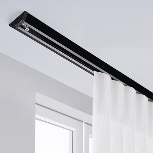 Rail de rideau avec rouleau et crochets, système de séparation de pièce pré-percé pour baie vitrée, douche, chambre à coucher