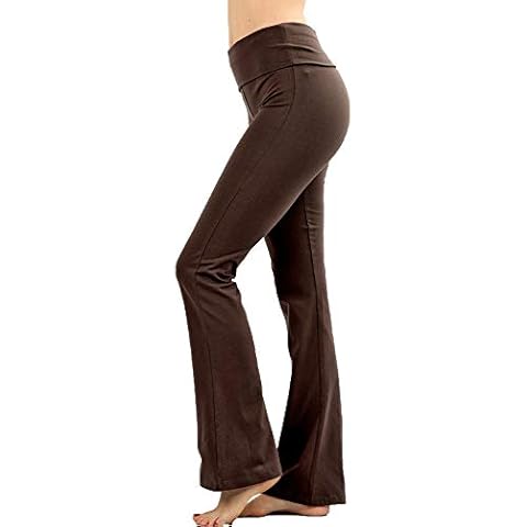 Zenana Women's Plus Size Stretch Cotton Fold Over Waist Flare Leg Yoga Pants - Brown - XL Cover