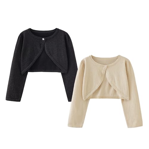 Image of 2Pcs Girls' Knit Toddler Cardigan Cotton Soft Button Closure Bolero Shrug Shawl Shirt Sweater
