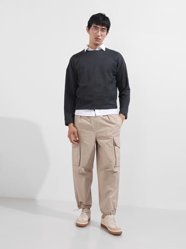 Image of The Indian Garage Co Men Boxy Textured Full Sleeves Crew Neck T-Shirt