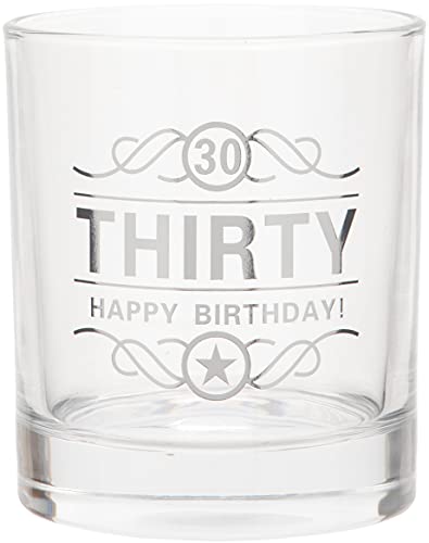 Vaso de alcohol para 30.º cumpleaños ‘Thirty. Happy Birthday!’, 350 ml, en caja de regalo