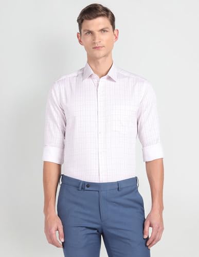 Image of Arrow Men Slim fit Cotton Checked Long Sleeves Cutaway Collar Shirt