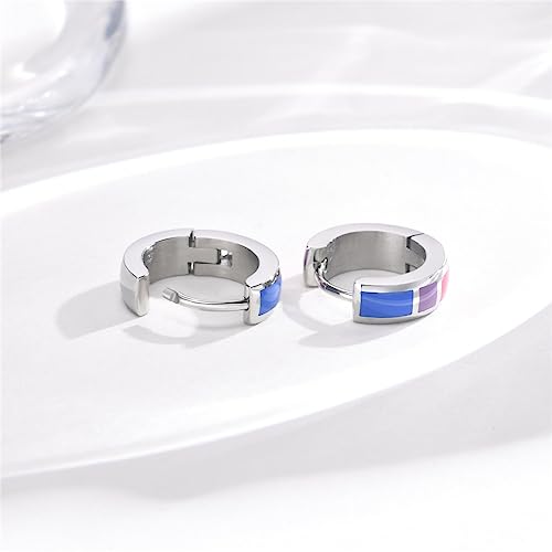 Unisex Stainless Steel Unique Rainbow Flag Lesbian LGBT Gay Pride Small Huggie Hoop Earrings4