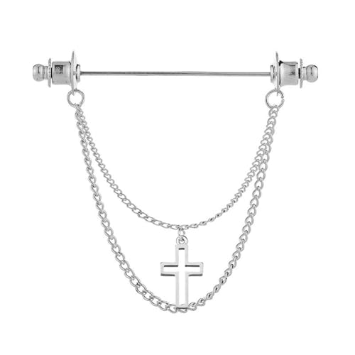 Image of Chain Lapel Pin Collar Bar Tassel Brooch Classic Ball Head Brass Shirt Collar Bar Tie Pins for Men Wedding Business