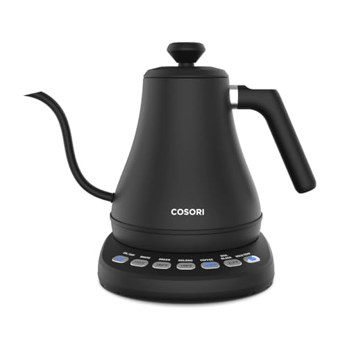 COSORI Hervidor de acero inoxidable con cuello de cisne, 0,8 litros, hervidor con ajuste de temperatura, 80 °C a 100 °C, función de mantener el calor durante 60 minutos, color negro