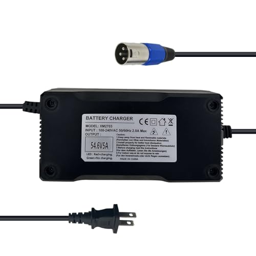 54.6V 5A Power Supply Adapter Charger for 13S 48V Lithium Li-ion Battery Pack with 3-Pin XLR Connector