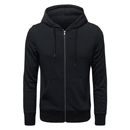 Maiyifu-GJ Men's Full Zip Long Sleeve Hoodies Lightweight Slim Fit Solid Color Hoodie Hooded Sweatshirt With Kanga Pocket (Black,Medium)