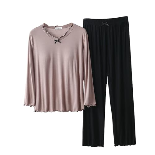 Qui Respire pour Adulte Pyjama Femme Sexy Chic Ensemble Pyjama D Été pour Femmes Haut à Manches Longues Soutien-Gorge Intégré avec Pantalon Long Nuisette...