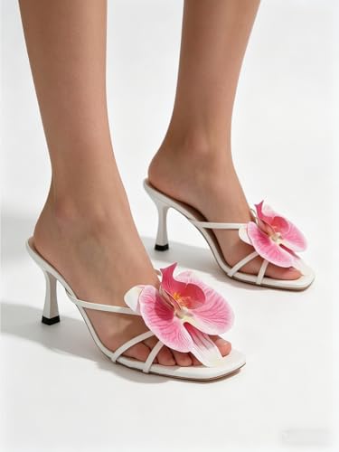 Image of MakeMeChic Women's Open Toe Floral Kitten Heels Flower Summer Beach Sandals