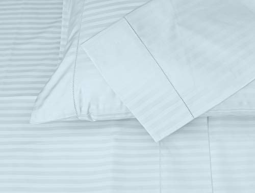 Threadmill Home Linen Luxury King Size Pillow Cases - 100% Natural Cotton 600 Thread Count, 2 Piece Damask Blue Pillow Cover Set, Silky Soft ELS Combed Cotton Striped Pillow Protectors
