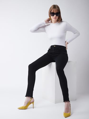 Image of Miss Chase Women's Skinny High Rise Cropped Length Fringe Detailing Stretchable Denim Jeans