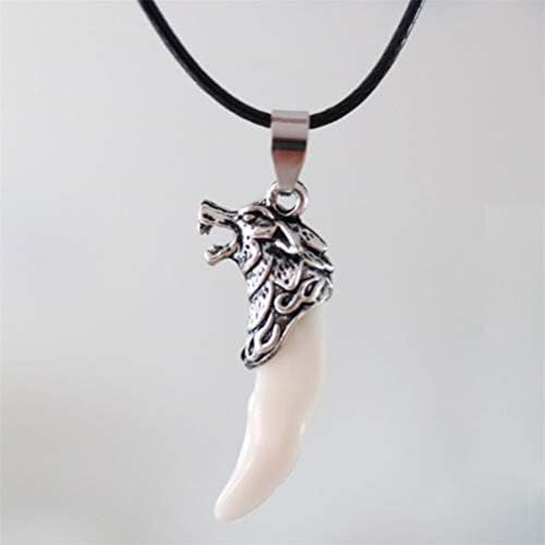 Flybloom Artificial Wolf Teeth Head Necklace with Chain Rope Handmade Spike Pendant Necklace Choker for Men Boys