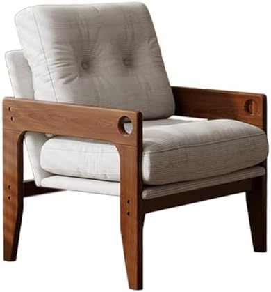 Reclining Armchair - Solid Wood Frame, Thick Cushions & Backrest, Comfortable for Living Room, Balcony, or Bedroom - Ideal Reading Chair