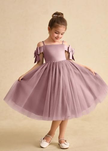 MCieloLuna Elegant Flower Girl Dresses for Wedding Puffy Tulle Princess Gown Off Shoulder Satin First Communion Dress3